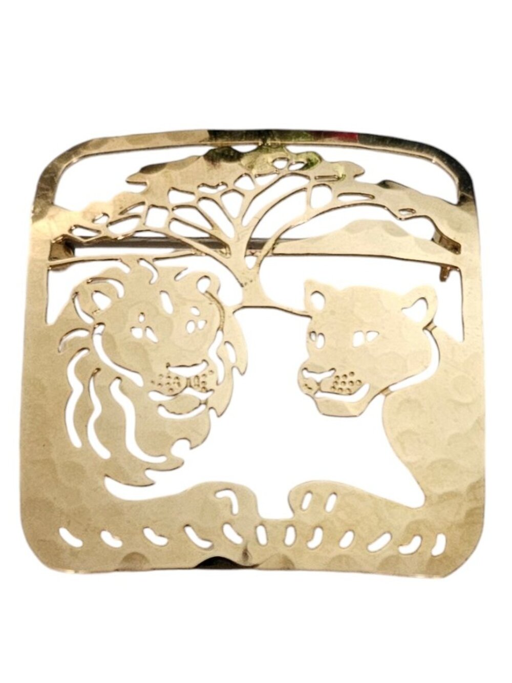 Wild Bryde Brooch Lion Lioness Open Laser Cut Square Pin L619